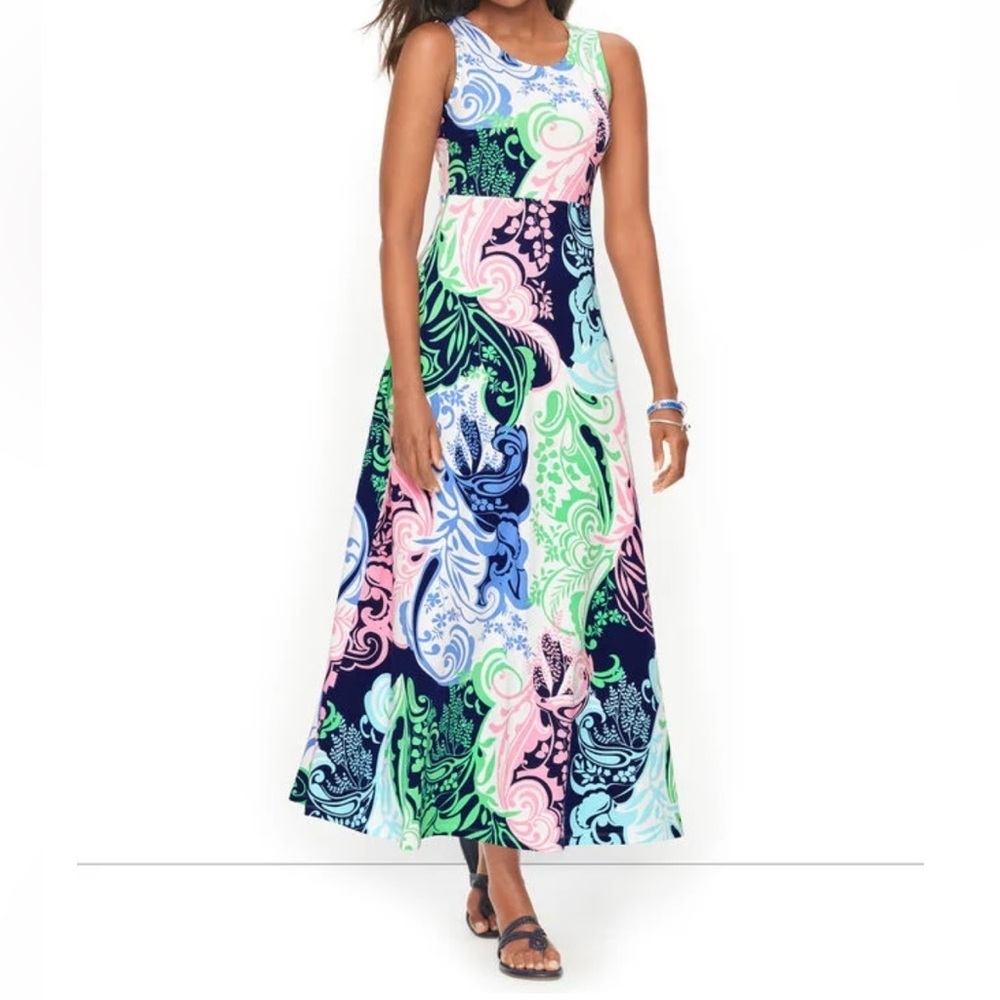 Talbots Twist Back Maxi Dress Paisley Print Sleeveless Size Medium Petite